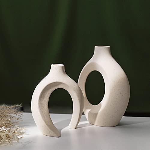 White Hollow Ceramic Vase Set of 2 Modern Matte Donut Vases Nordic ...