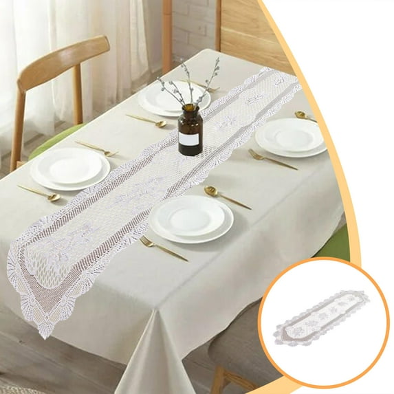 White Hollow Lace Table Flag | Beautiful Floral Tablecloth for Dining Table Decor | 13.78x45.28 Inch Polyester Home Decoration | 1 PC