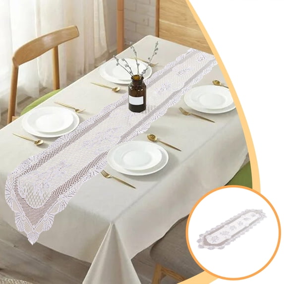 White Hollow Lace Table Runner, 13.78x45.28 in, Decorative Floral Polyester Tablecloth Table Flag for Dining Table, Home, Holiday & Party Decoration, Easy Care