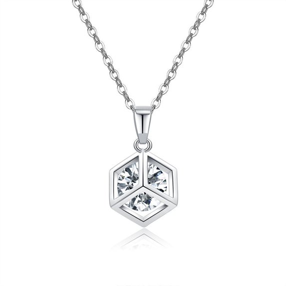 White Hollow Square Cubic Zirconia Necklace Titanium Steel Pendant Necklaces for Couple