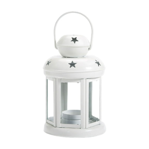 White Hollow Star Metal Candle Holder, Retro Wind Lamp Ornament, Light Shadow Craft Decor for Party Wedding Indoor Table Layout