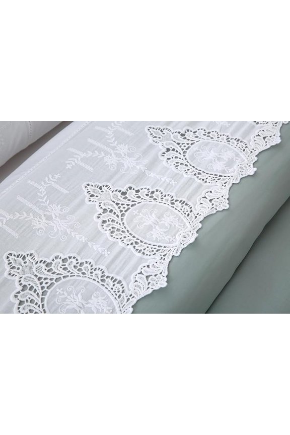 White Hollowed Out Lace Battenburg Lace Flat Sheet 100% Cotton Top Sheet King Size or California King Size 1 Piece
