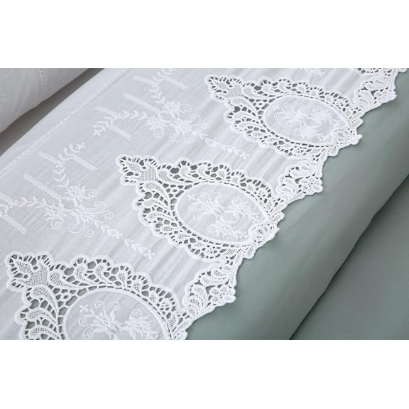 White Hollowed Out Lace Battenburg Lace Flat Sheet 100% Cotton Top Sheet King Size or California King Size 1 Piece