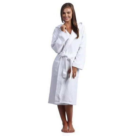 White Hooded Kimono Style Turkish Cotton Terry Bath Robe
