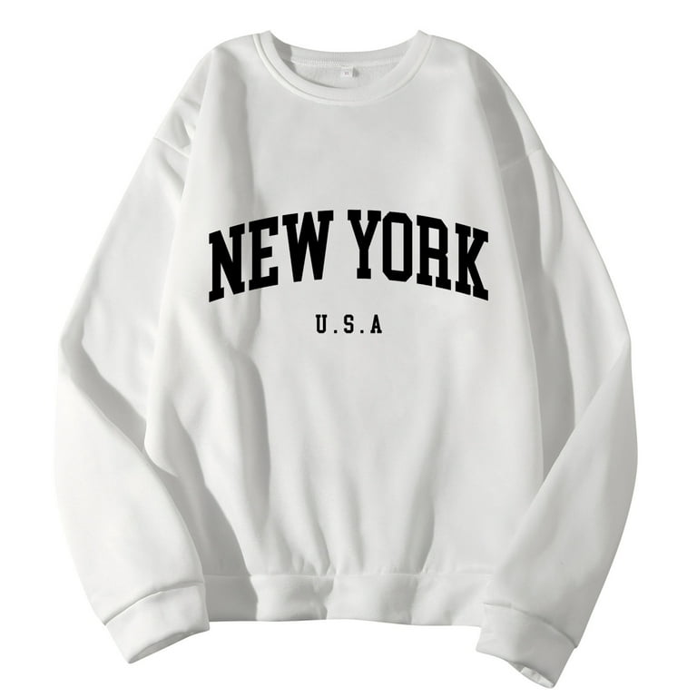 White Hoodies For Men New York Men Women Letter Graphic Print Long Sleeve  Round Neck Tops Sweatshirt