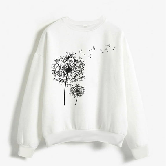 White Hoodies for Women Autumn Winter O Neck Solid Color Prints Long Sleeve Pullover Sweatshirt Fall Tops for Women 2025