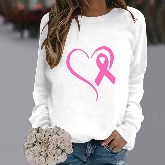 White Hoodies for Women Breast Cancer Sweatshirt for Women Ribbon Heart Graphic Shirt Cancer Awareness Gift Pullover Fall Outfits for Women 2024