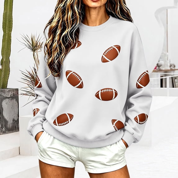 White Hoodies for Women Football Football Season Graphic Sweatshirt Long Sleeve Shirt Fans Pullover