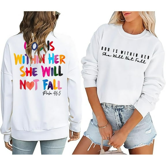White Hoodies for Women Sweatshirt Women Verse Pullover God Is Within Her Long Sleeve Inspirational Blouse Top Fall Tops for Women 2025