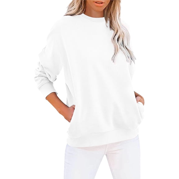 White Hoodies for Women's Crew Neck Solid Color Sweatshirt Tops Long Sleeves Casual Pullover Cute Lightweight Loose Tops Fall Tops for Women 2025