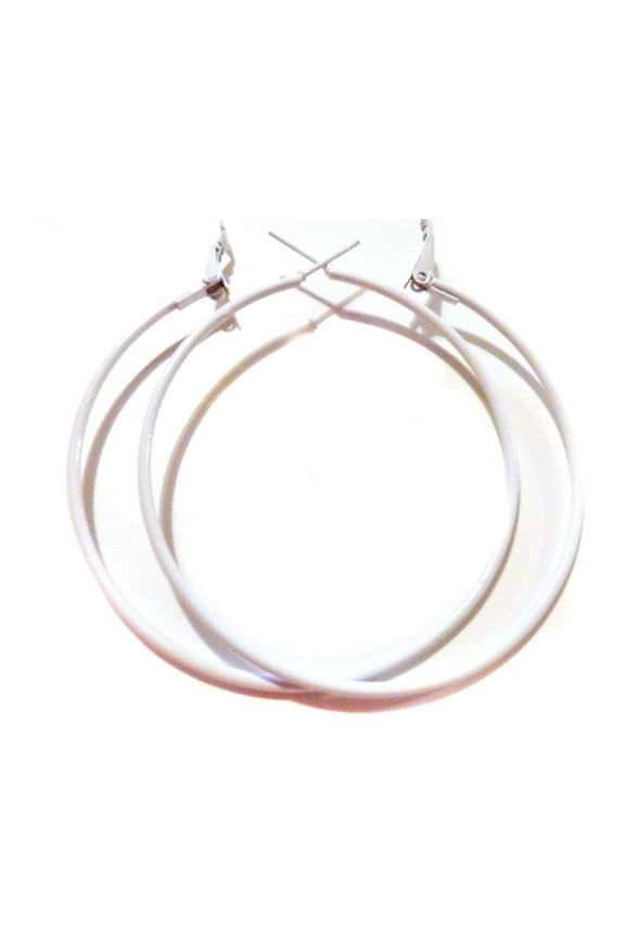 White Hoop Earrings 2 inch Hoop Classic Circle Thin Hoop Earrings