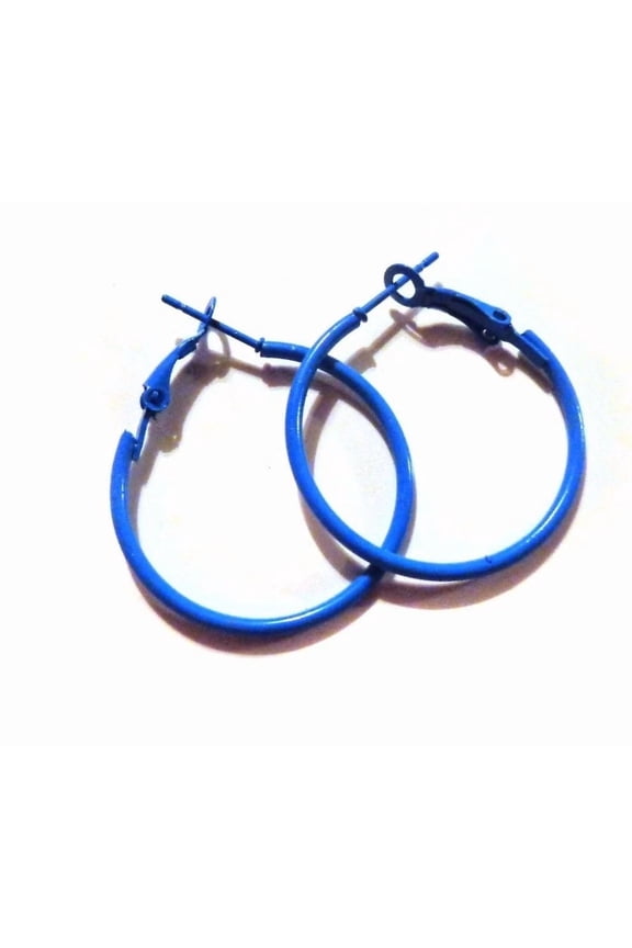 Blue Hoop Earrings Simple Thin 1 inch Hoops