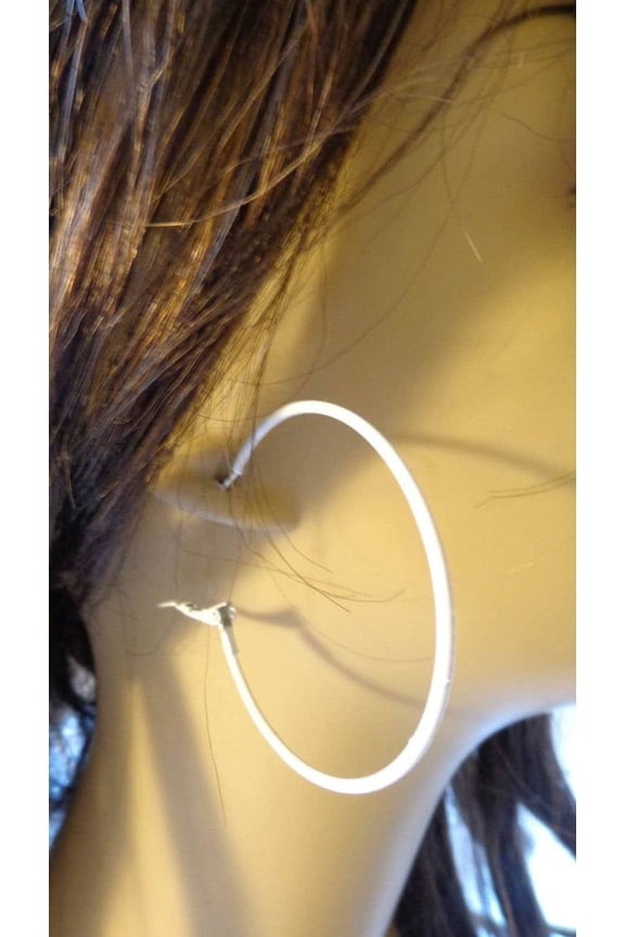 White Hoop Earrings Round Circle Thin Hoops 2.75 inch