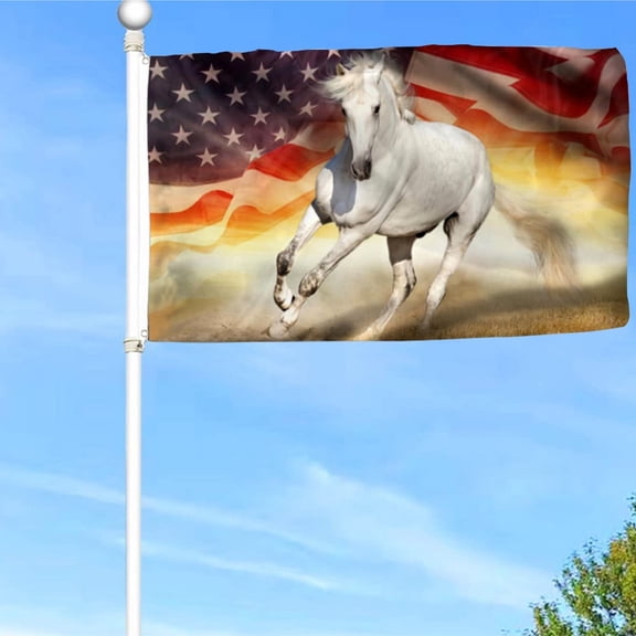 White Horse American Grommet Flag Patriotic Flag Banner with Grommets 3x5Feet Man cave Decor