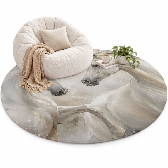 White Horse Area Rug 3', Rustic Vintage Silver Wildlife Oil Painting ...