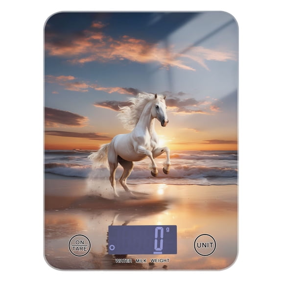 White Horse Beach Sea Food Scale Digital Kitchen Scale Waterproof Tempered Glass Tare Function 11 lb for Baking Cooking Meal Prep