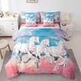 thumbnail image 1 of White Horse Bedding Full Size 7 Pieces Chic Cherry Blossoms Comforter Set , Pink Blue White Bedding Comforter Sets Cartoon Galloping Horse Bed in a Bag, Japanese Bedding Accessories, 1 of 4