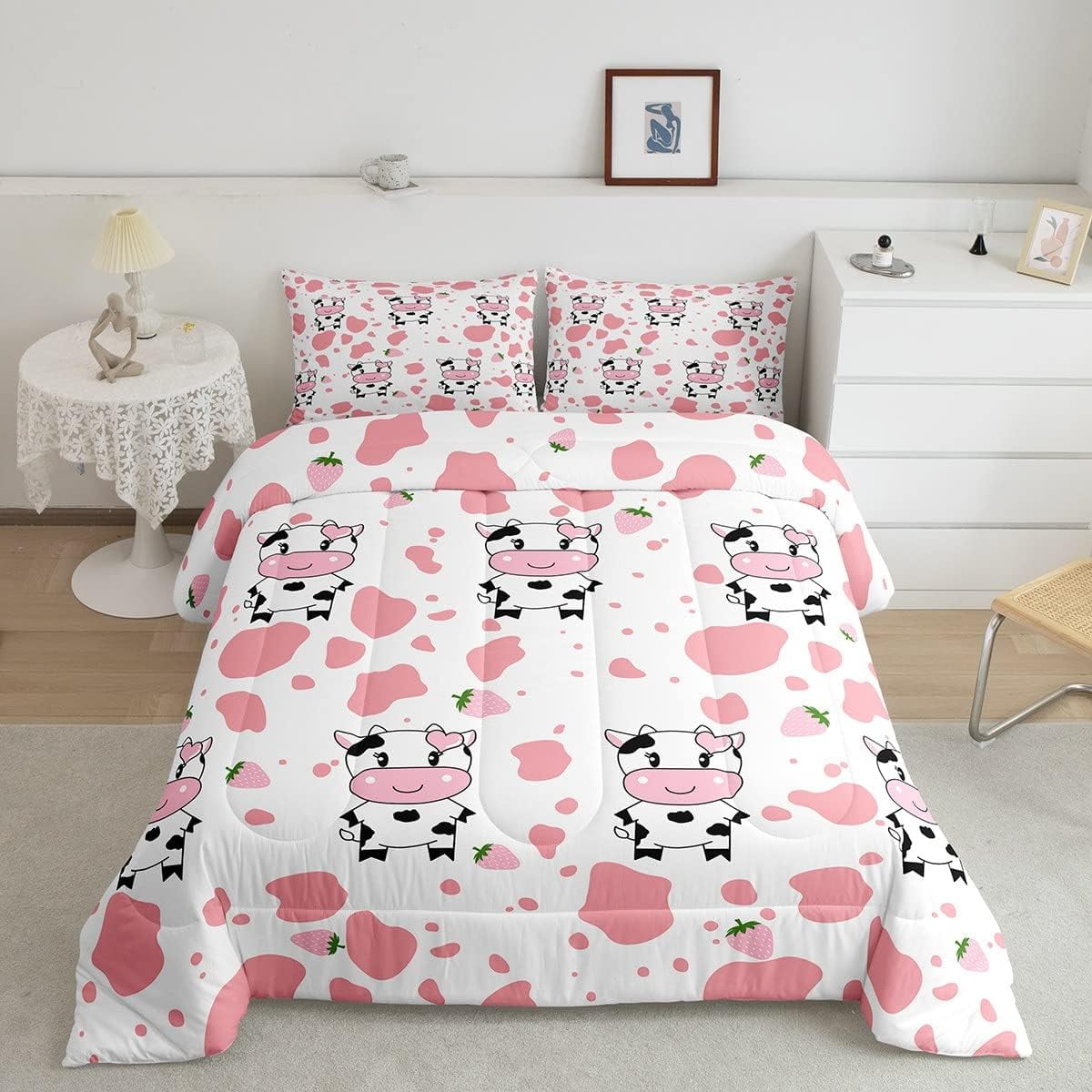 White Horse Bedding Pink Cherry Blossom Comforter Set Wild Animal Horse