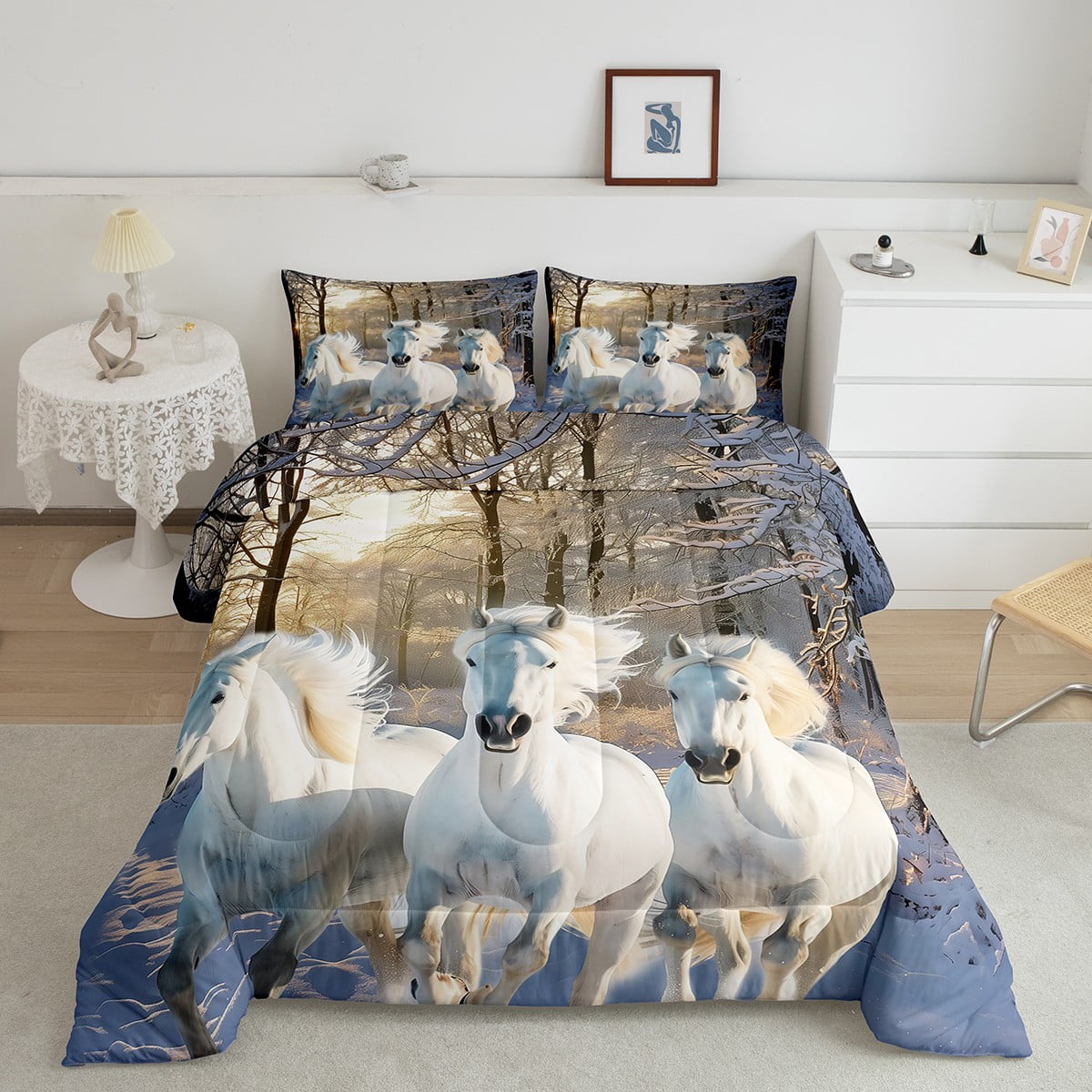 White Horse Bedding Sets Queen For Kids Boys Girls Galloping Horse
