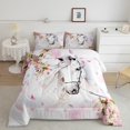thumbnail image 1 of White Horse Comforter Set Chic Pink Floral Flowers Bedding Set Watercolor Animal Design Comforter Teens Bedroom Decor Wildlife Duvet Set King Size, 1 of 6