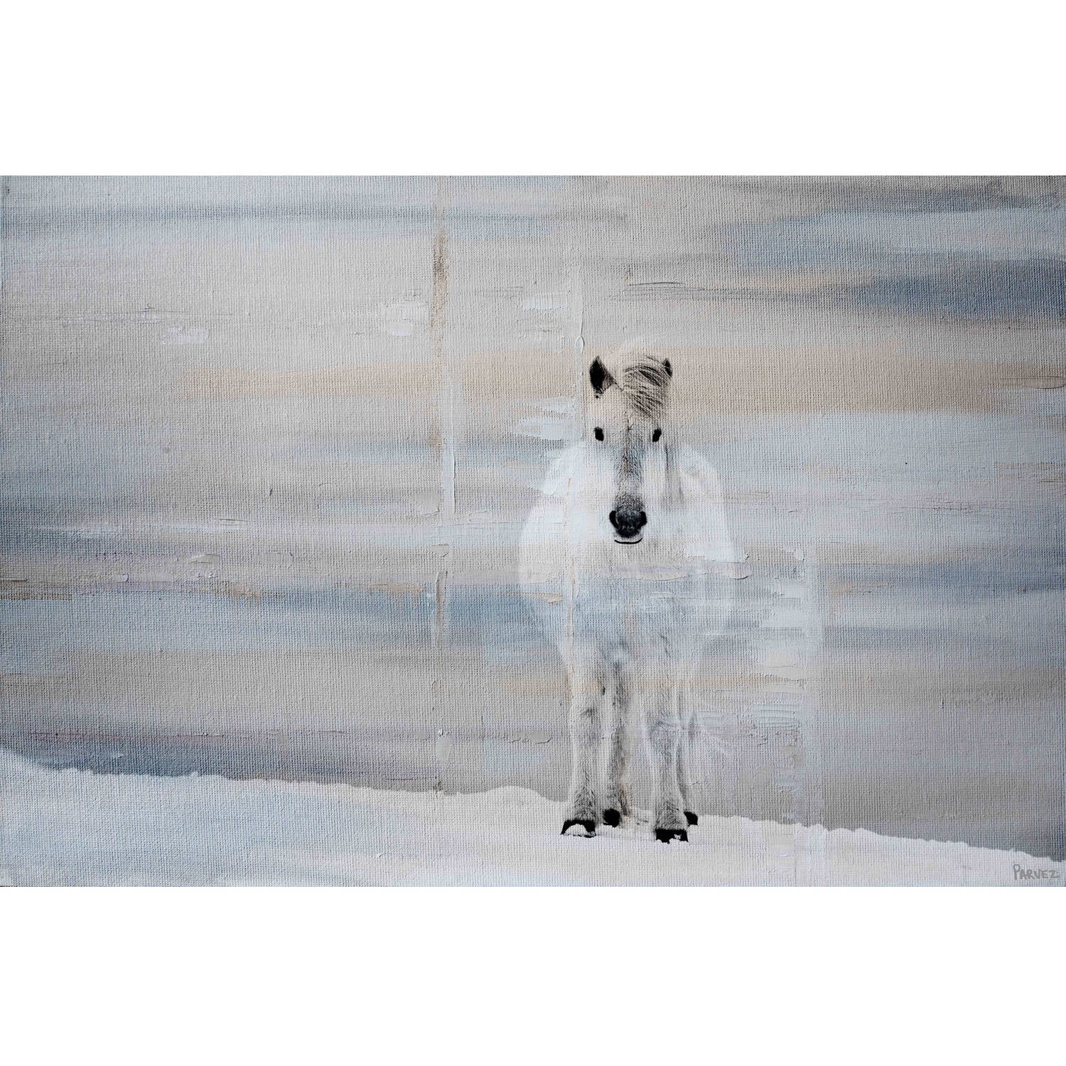 "White Horse Forward" Painting Print on Wrapped Canvas