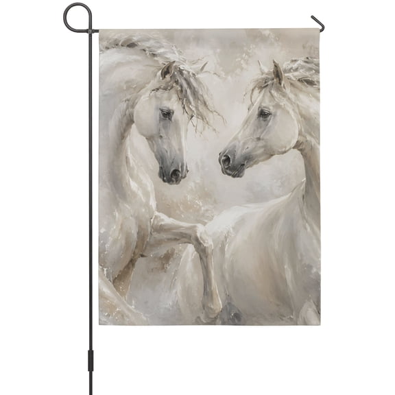 White Horse Garden Flag 12 x 18 Inches, Rustic Vintage Silver Wildlife Oil Painting Texture Weather Proof Outdoor Patio Flags Double Sided Small Garden Decoration for Yard Outside Home