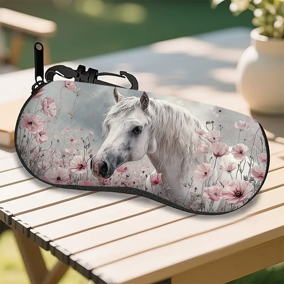 White Horse Patterned Eyeglass Case,Ultra-Light Neoprene Soft Shell with Protective Lining & Secure Zipper (Trendy Unisex Design)
