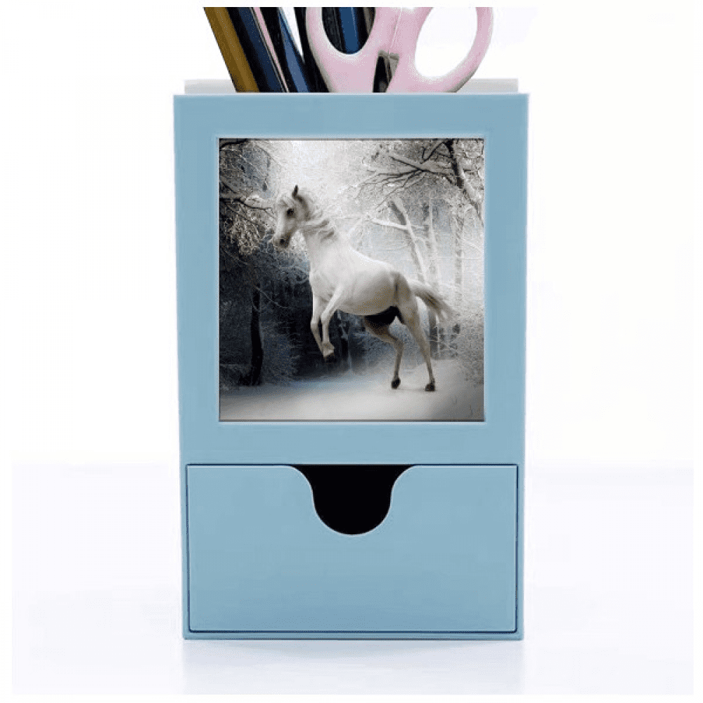 White Horse Science Nature Scenery Desk Supplies Organizer Pen Holder Card
