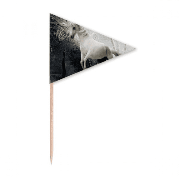 White Horse Science Nature Scenery Toothpick Triangle Cupcake Toppers Flag