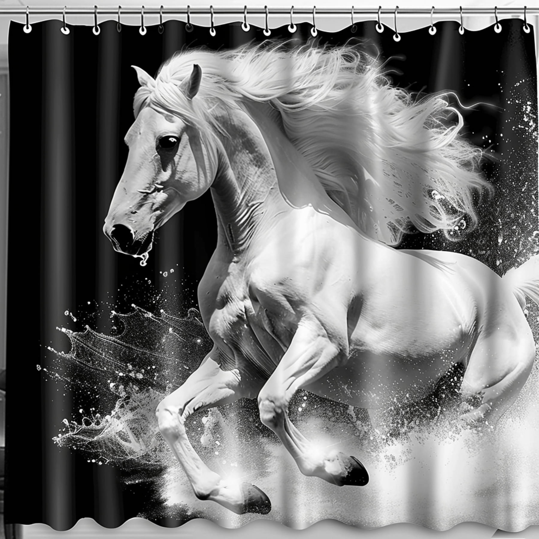 White Horse Shower Curtain Set HighQuality Fabric Interior Decor Piece