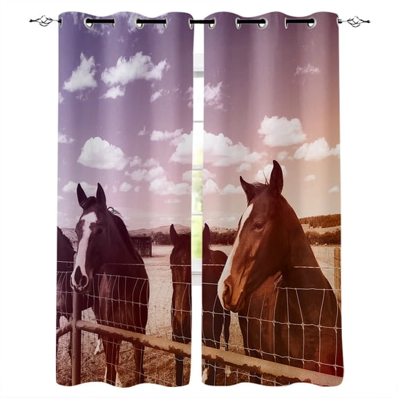 White Horse Sky Sea Window Treatments Curtains Valance Living Room Curtains Kitchen Outdoor Drapes Decor Print