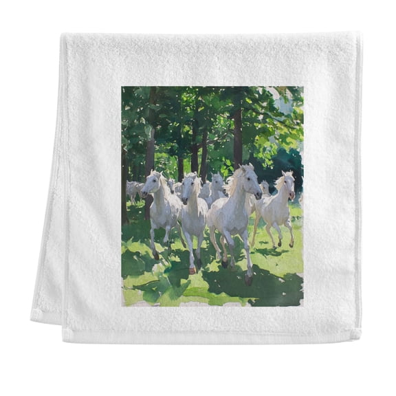White Horse Soft Cotton Towel with Vibrant Print, Perfect for Bathroom, Beach, and Travel
