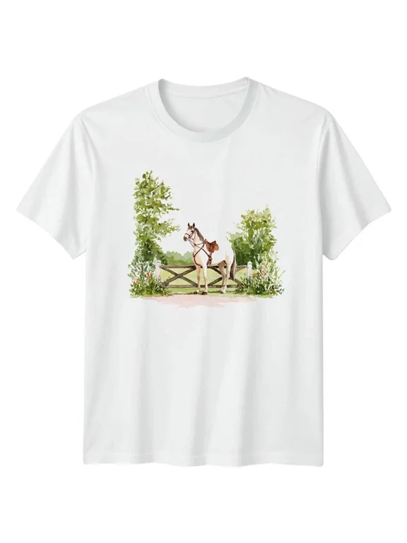 White Horse With Saddle Equestrian Design T-shirt