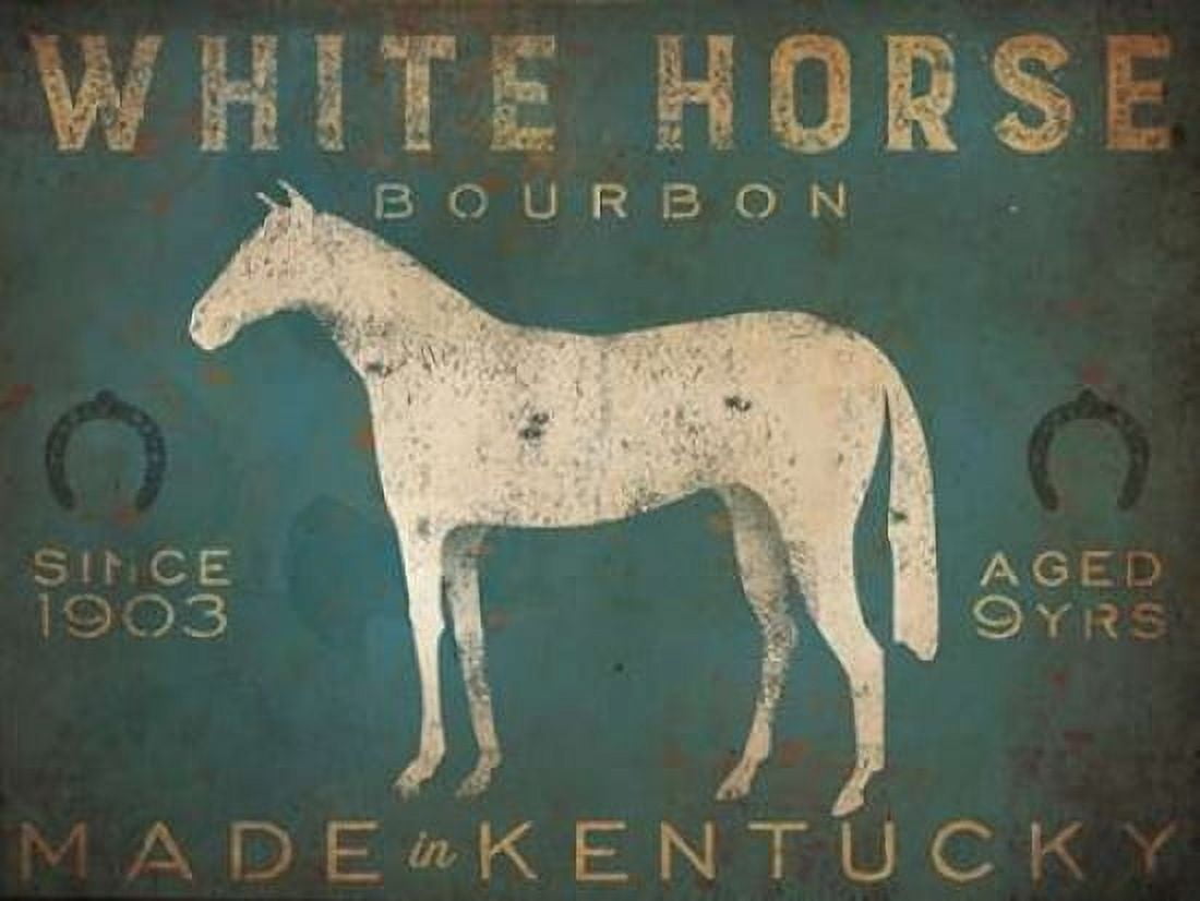 White Horse with Words Blue Canvas Art - Ryan Fowler (18 x 24)