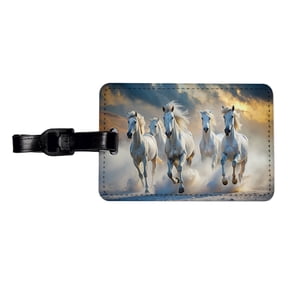 White Horses Galloping Faux Leather Travel Luggage Tag