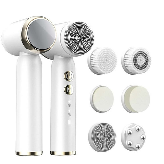 White Hot And Cold Compress 6-In-1 Facial Cleansing Brush Three Speed Rotating For Pores