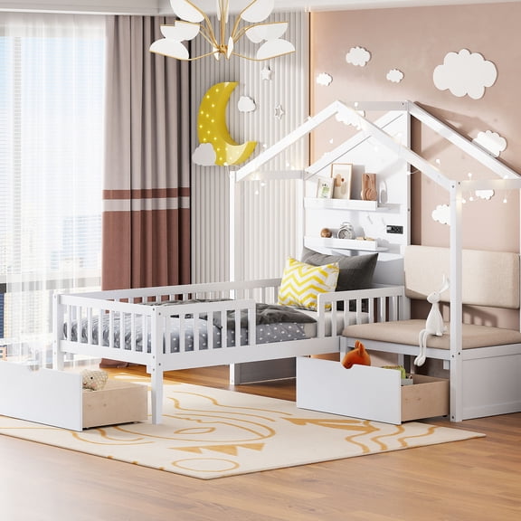 White House Bed with Two Drawers | Great for Organizing Items and Saving Space | Provides a Cozy and Adorable Place