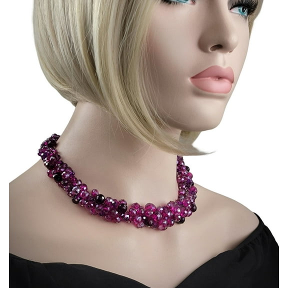 White House Black Market Fuchsia Pink Crystal Bead Fringe Cluster Necklace NWOT
