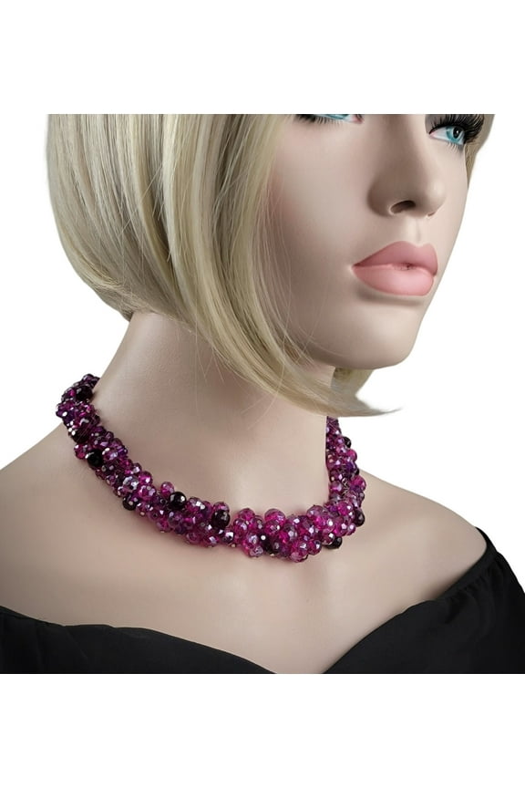 Fuchsia Pink Crystal Bead Fringe Cluster Necklace NWOT