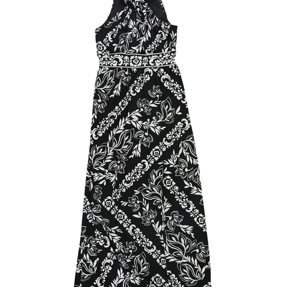 White House Black Market Womens Floral Twist Neck Maxi Dress, Black, X-Small