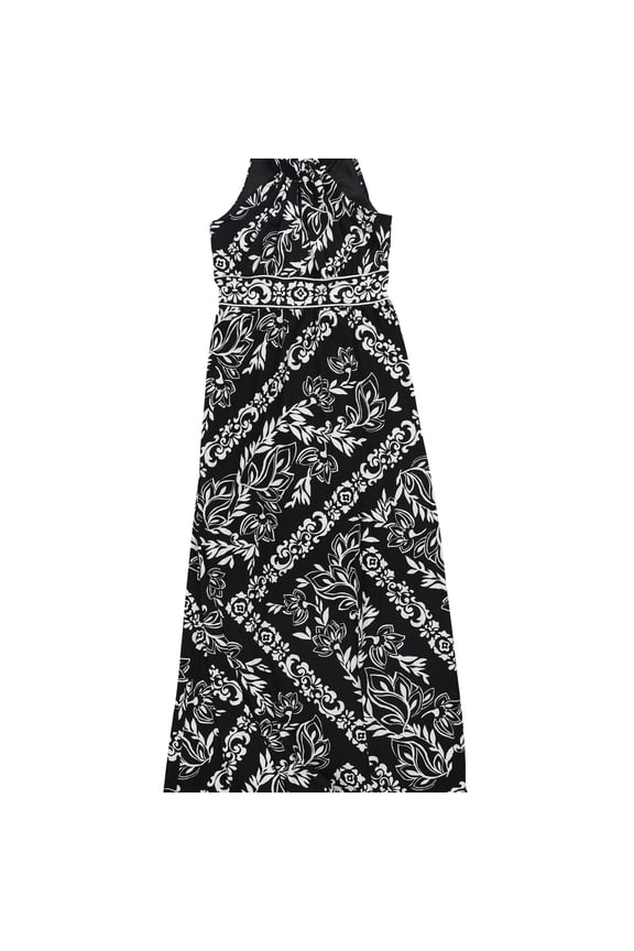 Womens Floral Twist Neck Maxi Dress, Black, X-Small