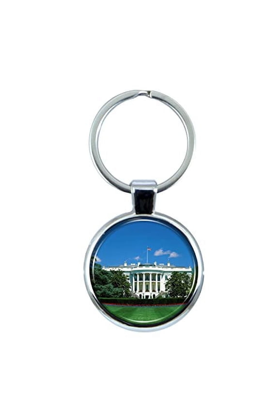 White House Keychain with Epoxy Dome and Metal Keyring