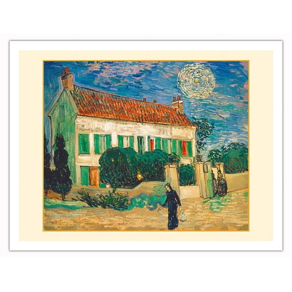 White House at Night - Auvers-sur-Oise France - From an Original Color Painting by Vincent van Gogh c.1890 - Fine Art Matte Paper Print (Unframed) 20x26in