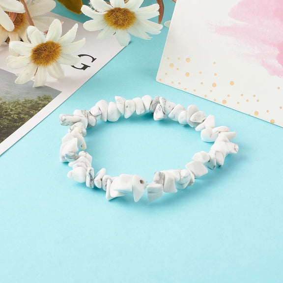 White Howlite Chip Bead Stretch Bracelets for Children Inner Diameter: 1-7/8 inch(4.8-5.1cm)