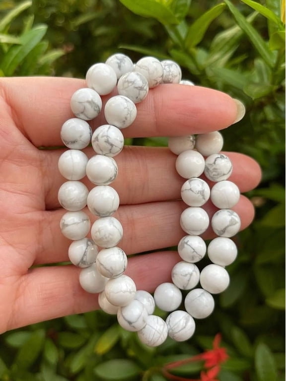 White Howlite Crystal Bead Bracelet 8mm, Genuine White Howlite Stretch Gemstone Bracelet, Healing Crystal Bracelet Bead Bracelet, Gift for Men & Women