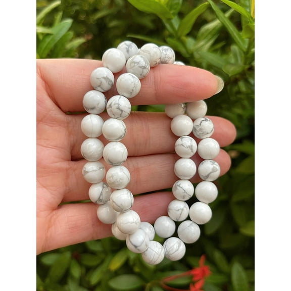 White Howlite Crystal Bead Bracelet 8mm, Wholesale Genuine White Howlite Stretch Gemstone Bracelet, Gift for Men & Women (1)