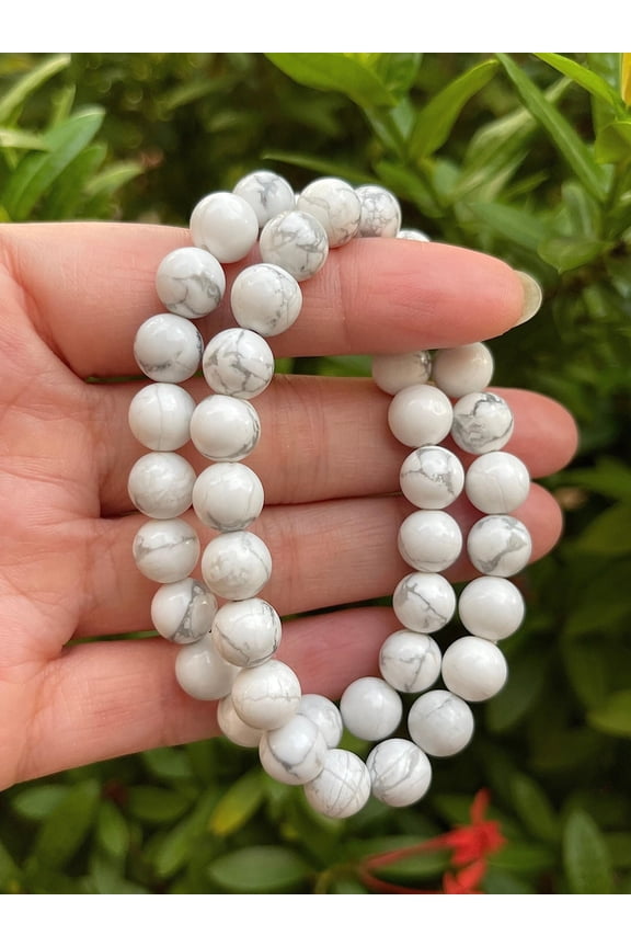 White Howlite Crystal Bead Bracelet 8mm, Wholesale Genuine White Howlite Stretch Gemstone Bracelet, Gift for Men & Women (1)