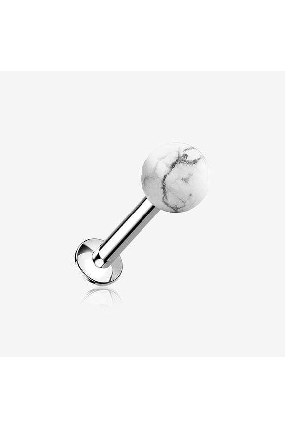 White Howlite Stone Ball Top Steel Flat Back Stud Labret