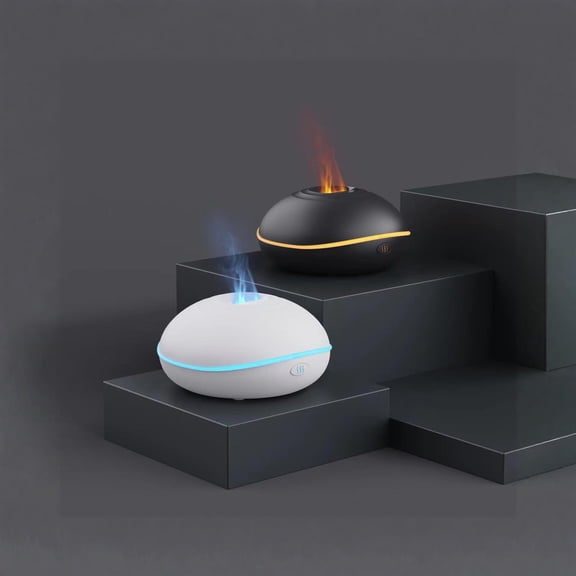 White HumidifierwithEssential Oil Diffuser, Ultrasonic Aroma DiffuserwithLed Flame Light, Desktop DecorforBedroom Living Room Office, Home Fragrance Scented Diffuser