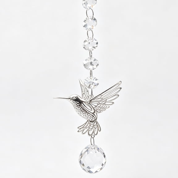 White Hummingbird Crystal Sun Catcher, Prism Window Hanging Ornament, Bird Crystal Rainbow Maker